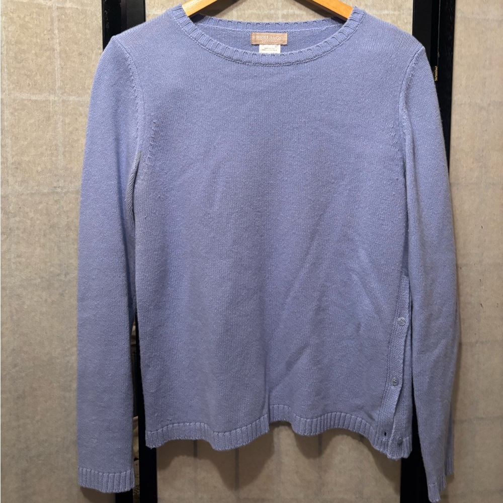 HEKLA&CO Italian Merino Wool Cashmere Blend Side Button Detail Crewneck Sweater